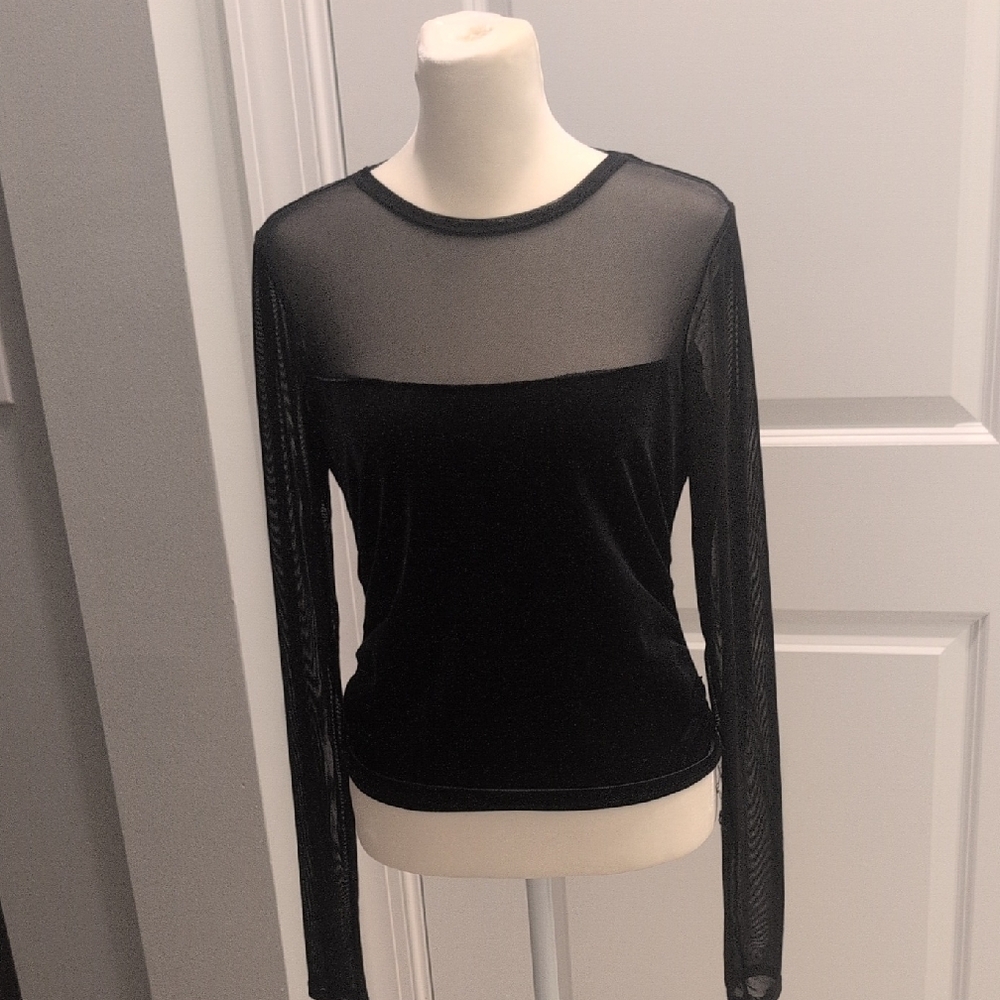 Wild Fable Black Sheer Long Sleeve Top